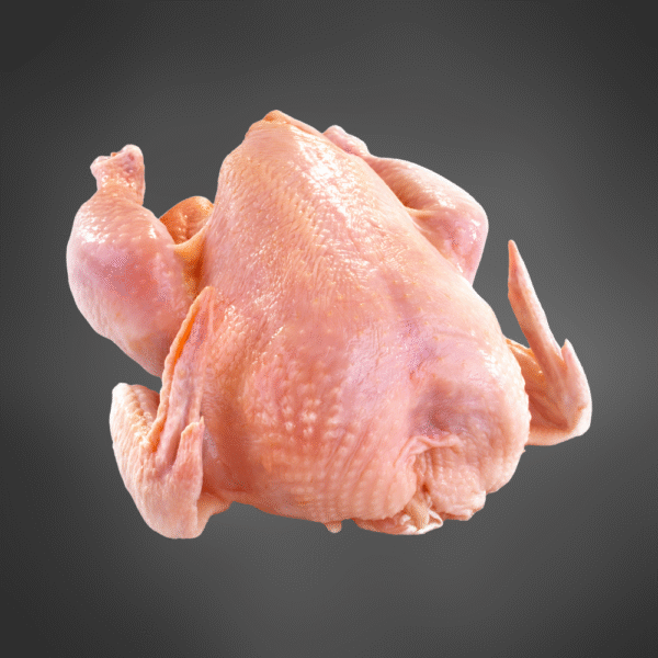 Raw halal whole chicken ready for cooking, ideal for roasting or curries